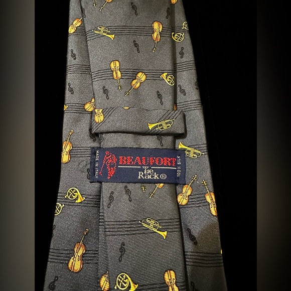 Beaufort Tie Rack Grey Musical Instruments Silk Tie - Picture 3 of 5